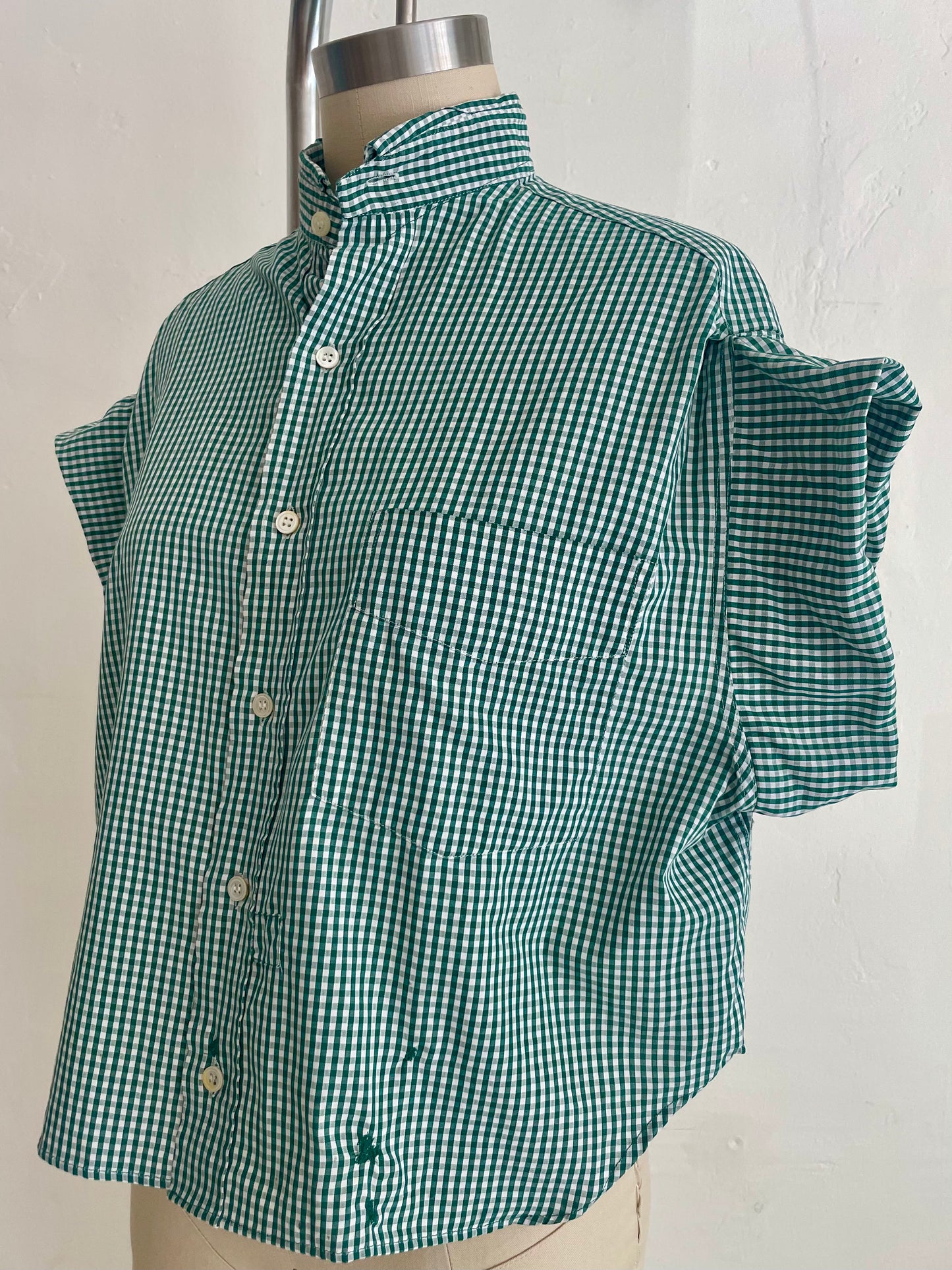 Green Gingham Short Sleeve Crop