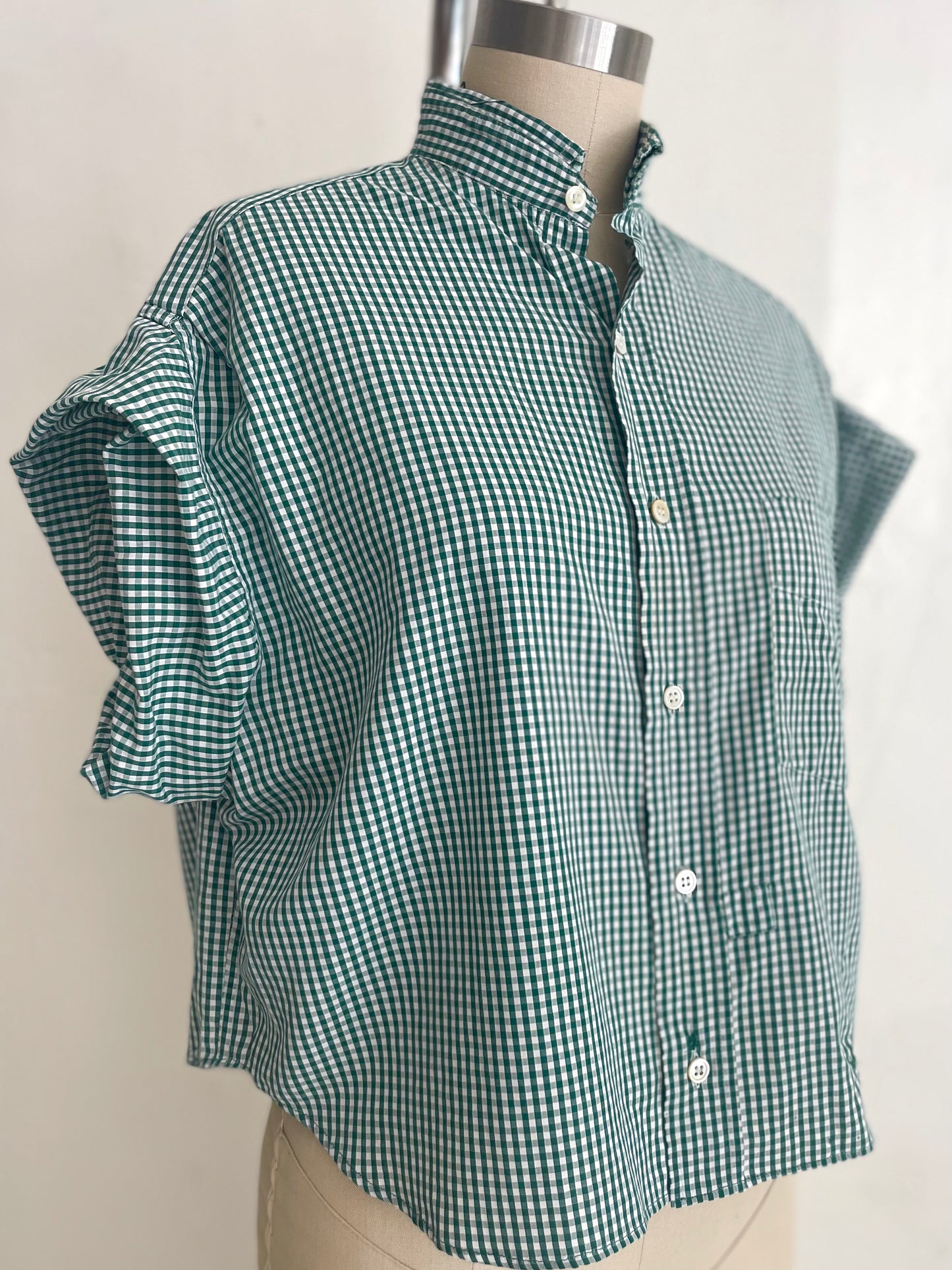Green Gingham Short Sleeve Crop