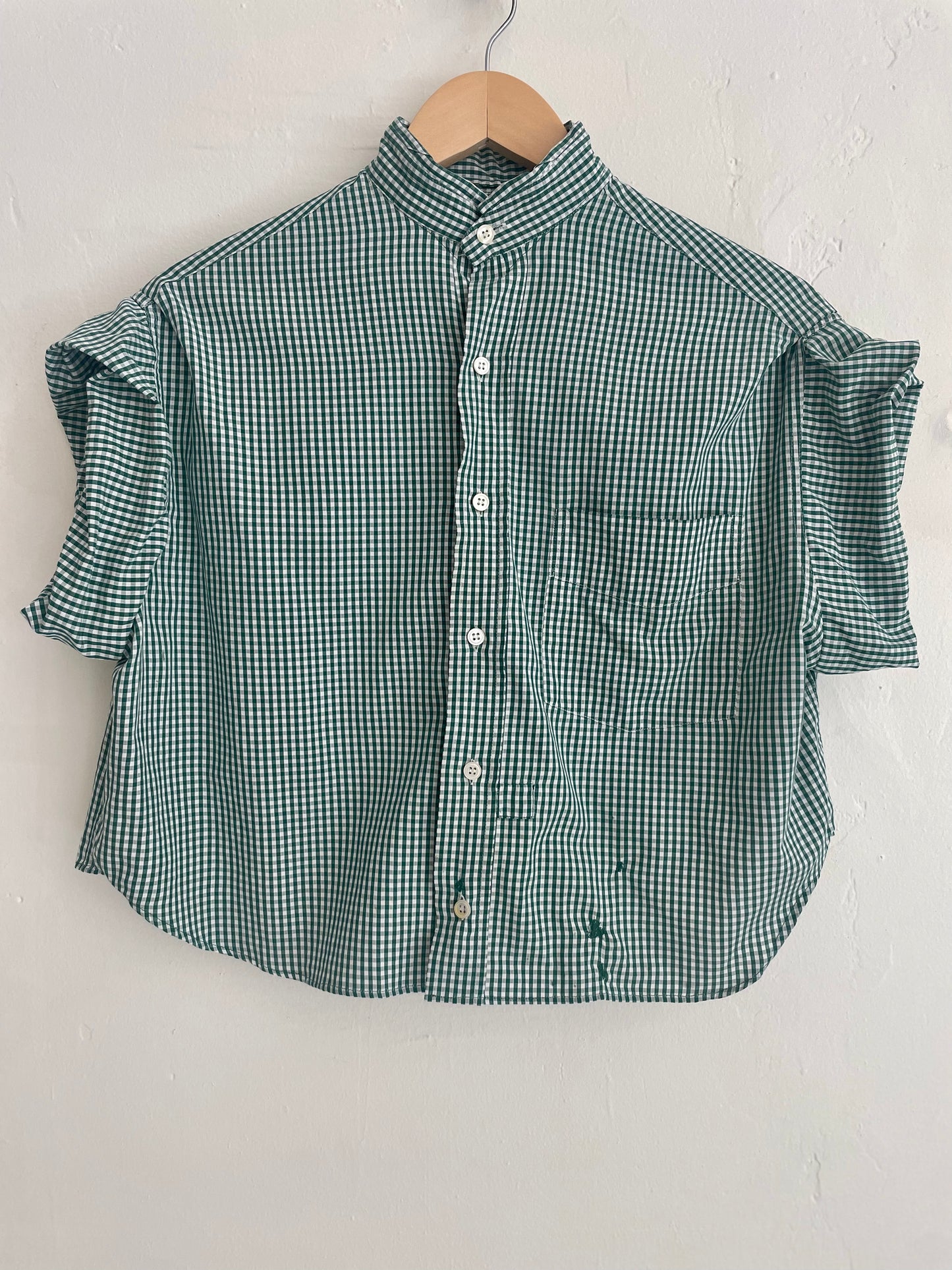 Green Gingham Short Sleeve Crop