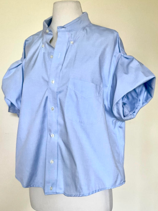 Blue Oxford Short Sleeve Cropped