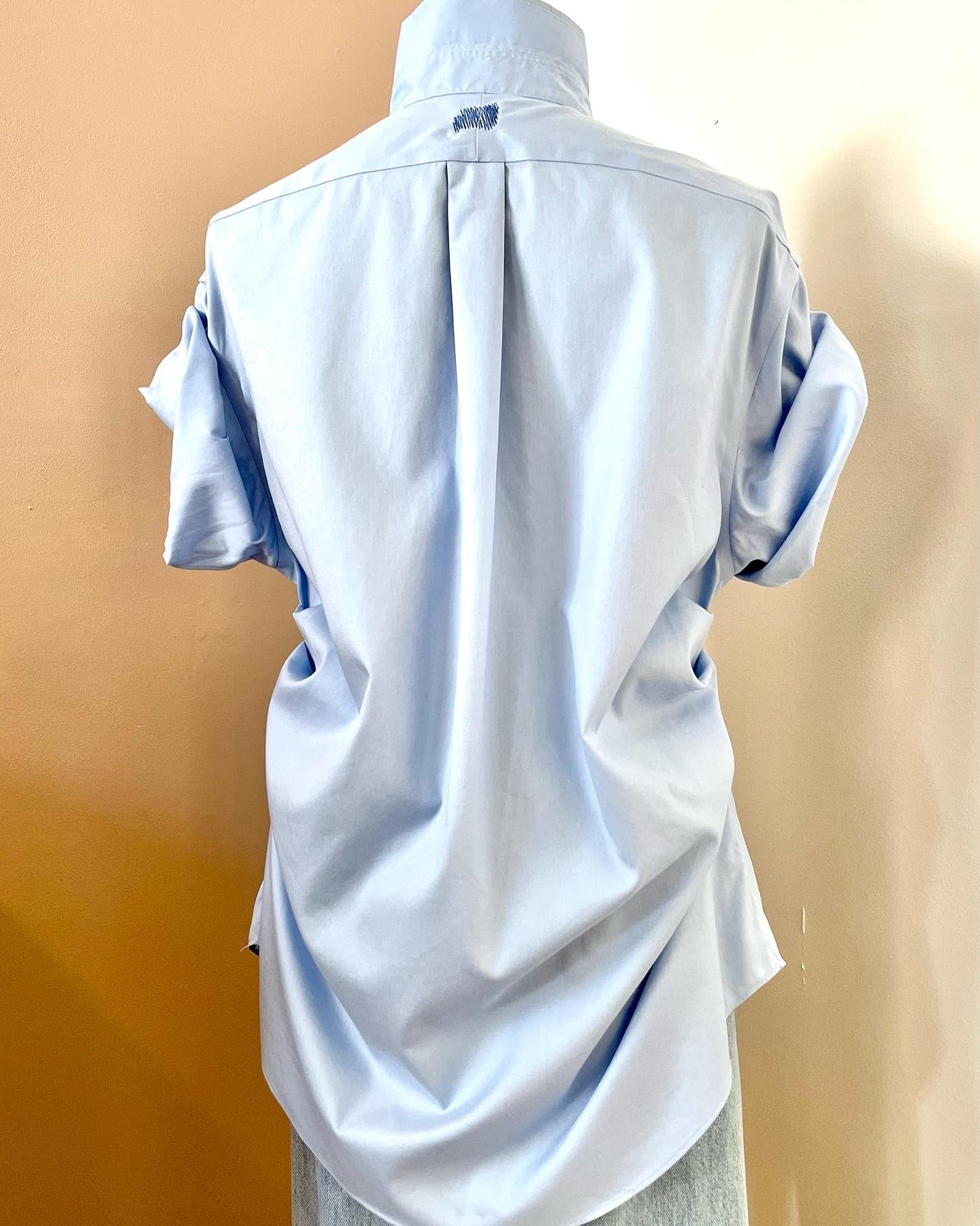 Blue Ruched Short Sleeve