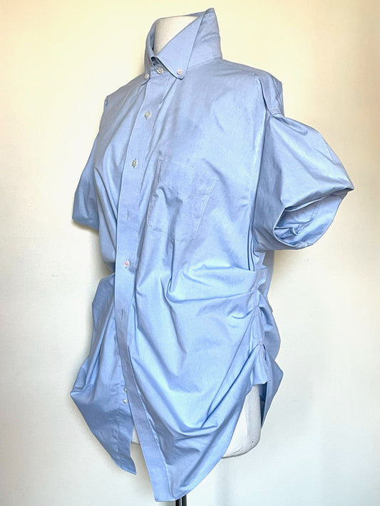 Blue Ruched Short Sleeve