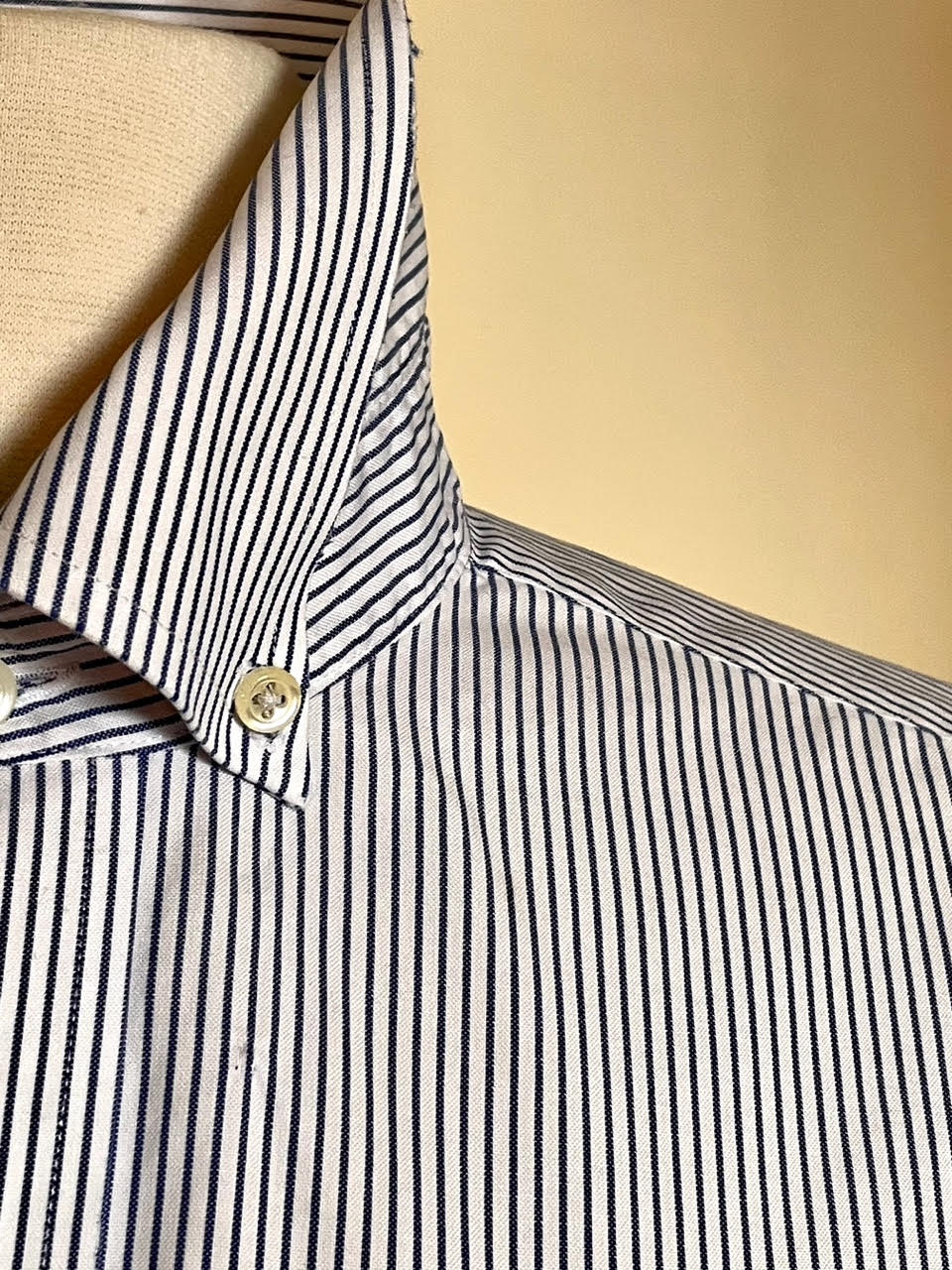 Blue and White Micro Stripe Ruched Shirt