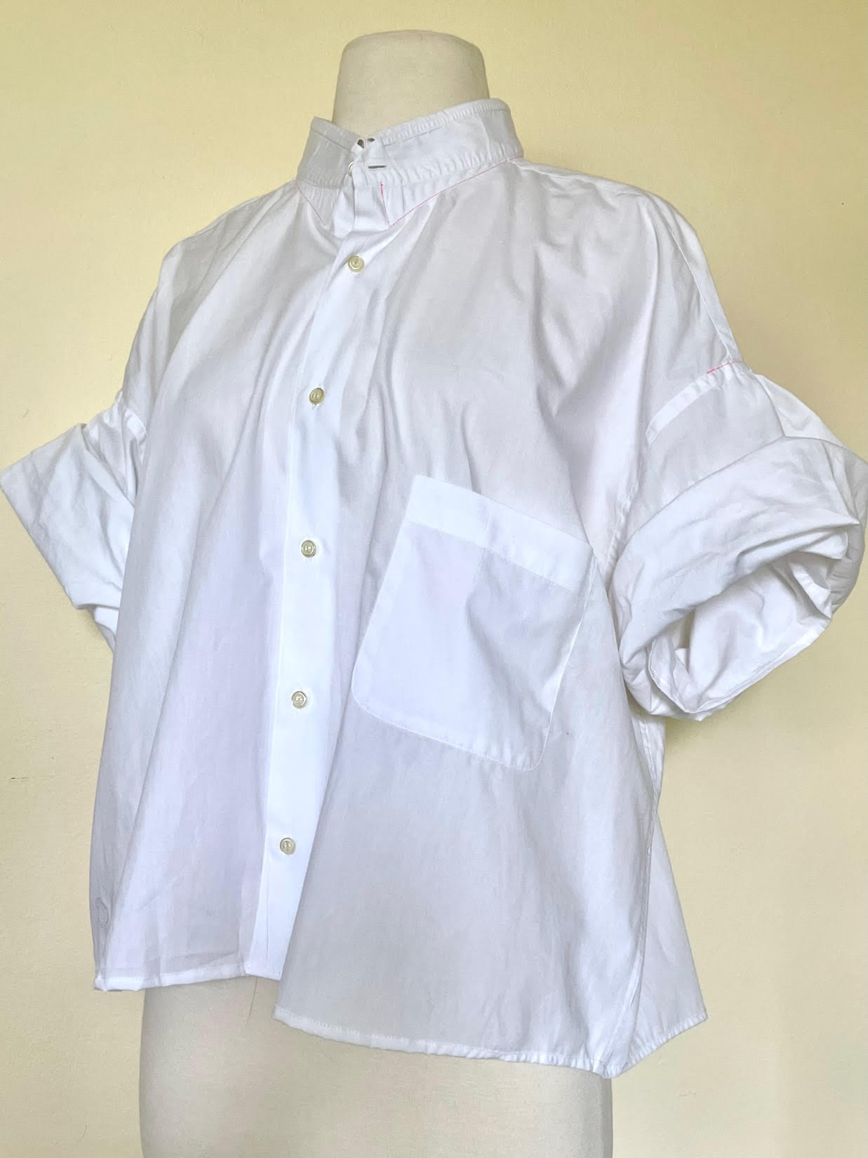 short sleeve cropped white collared shirt