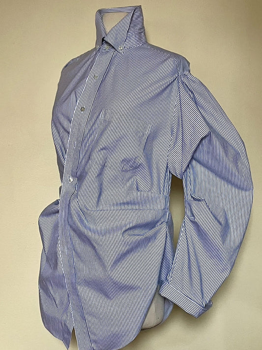 Blue and White Micro Stripe Ruched Shirt