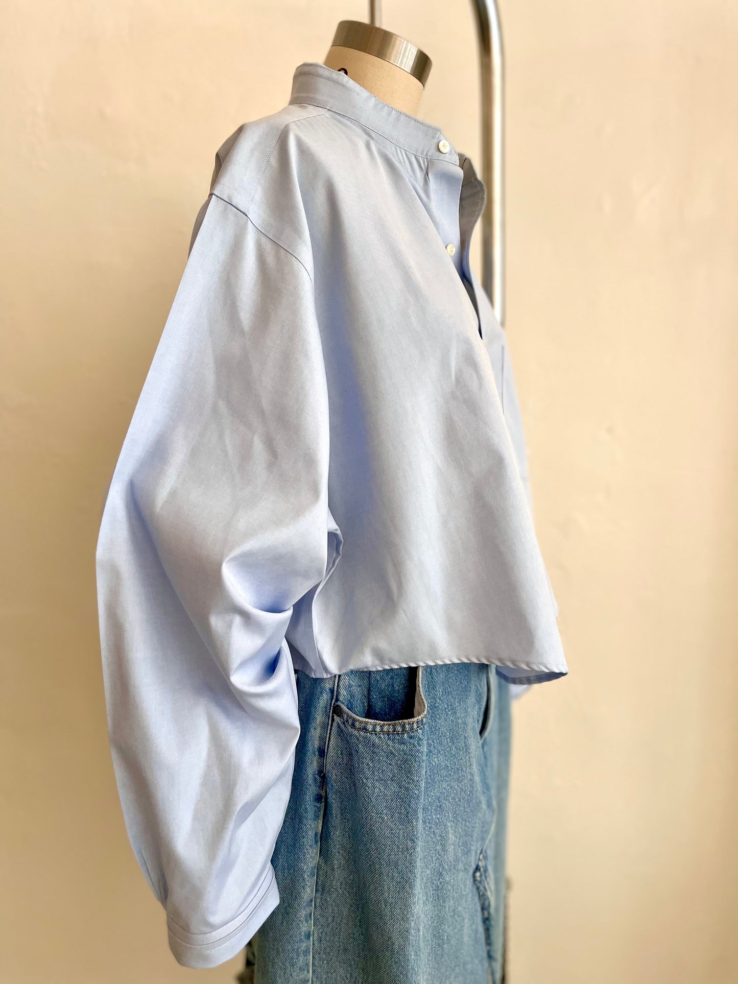 Blue Cropped Long Sleeve Shirt