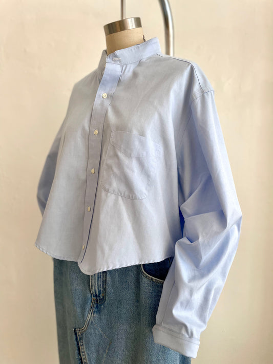 Blue Cropped Long Sleeve Shirt