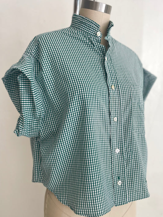 Green Gingham Short Sleeve Crop