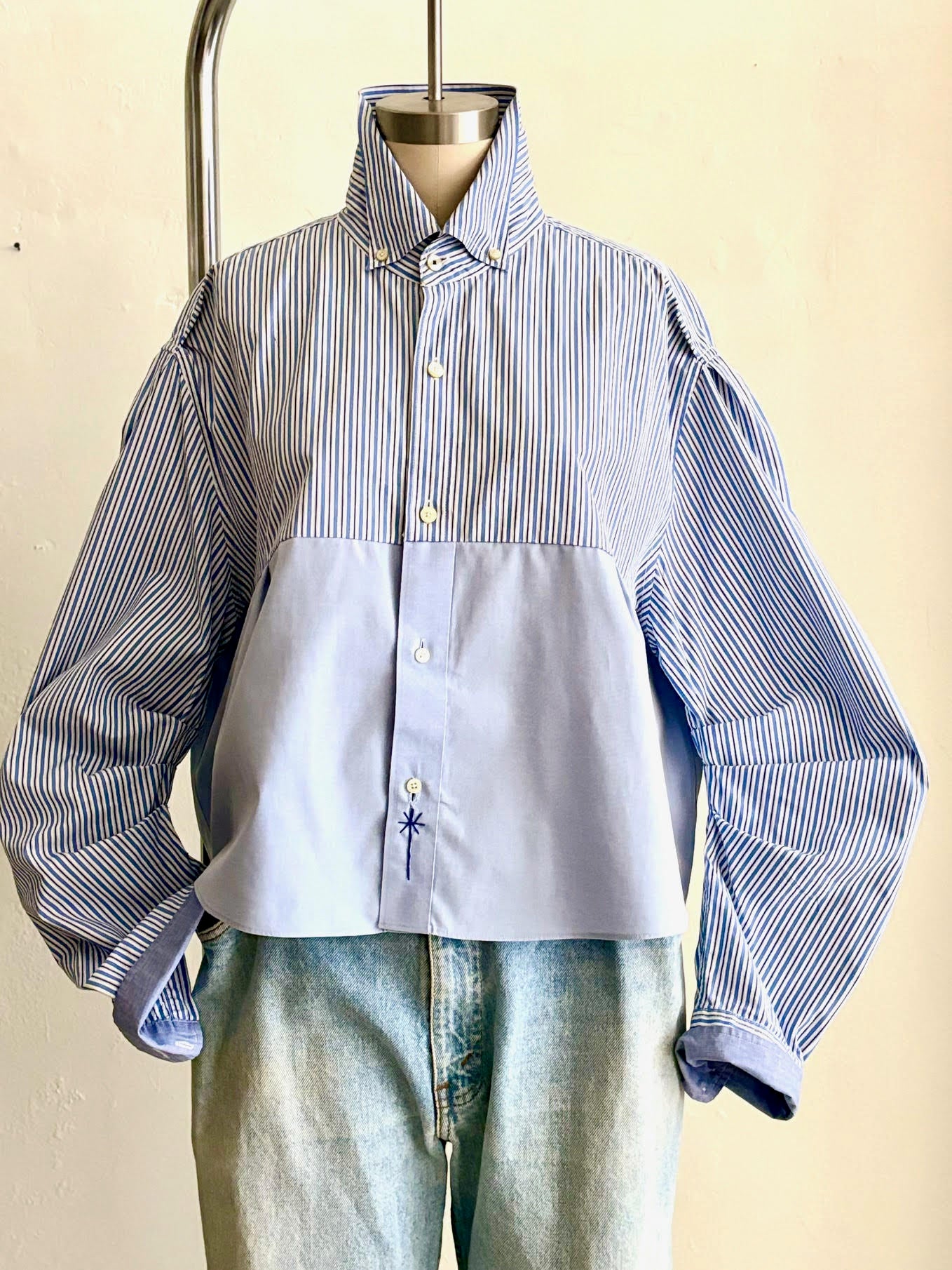 Blue/ Black Stripes Half-and-Half Shirt