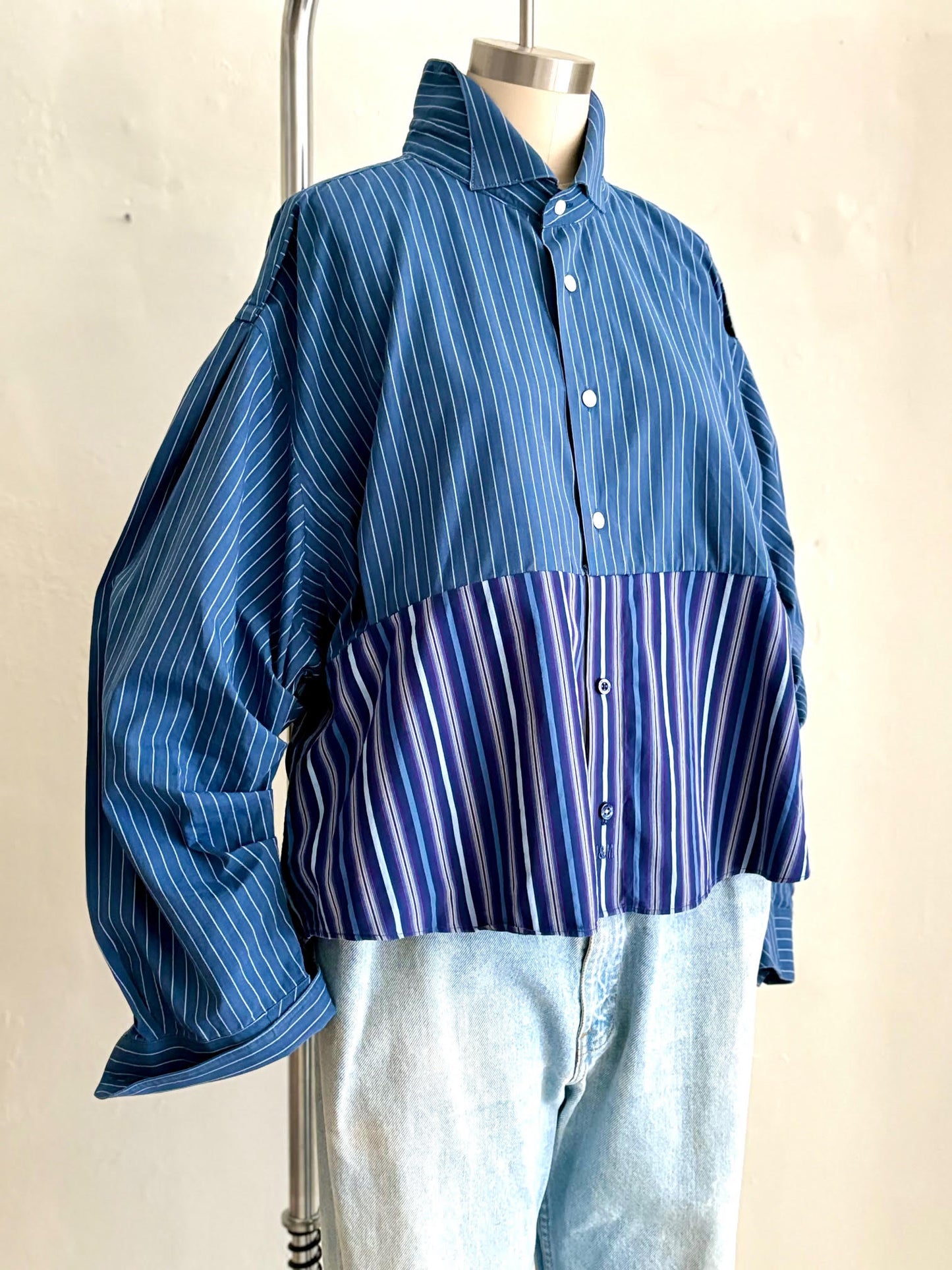 Rich Blue Stripes Half-and-Half Shirt