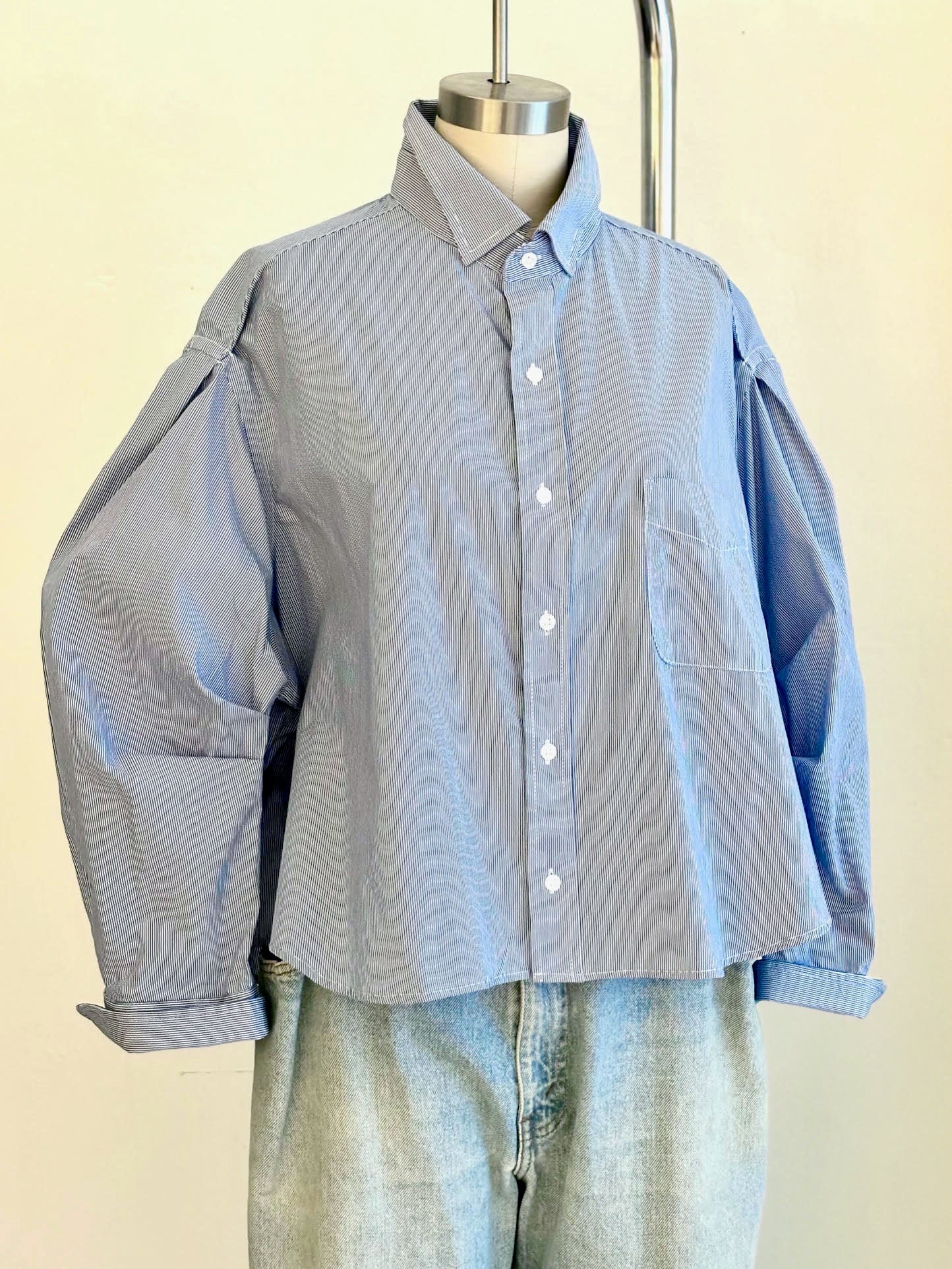 Cropped Micro-Stripe Poplin Shirt