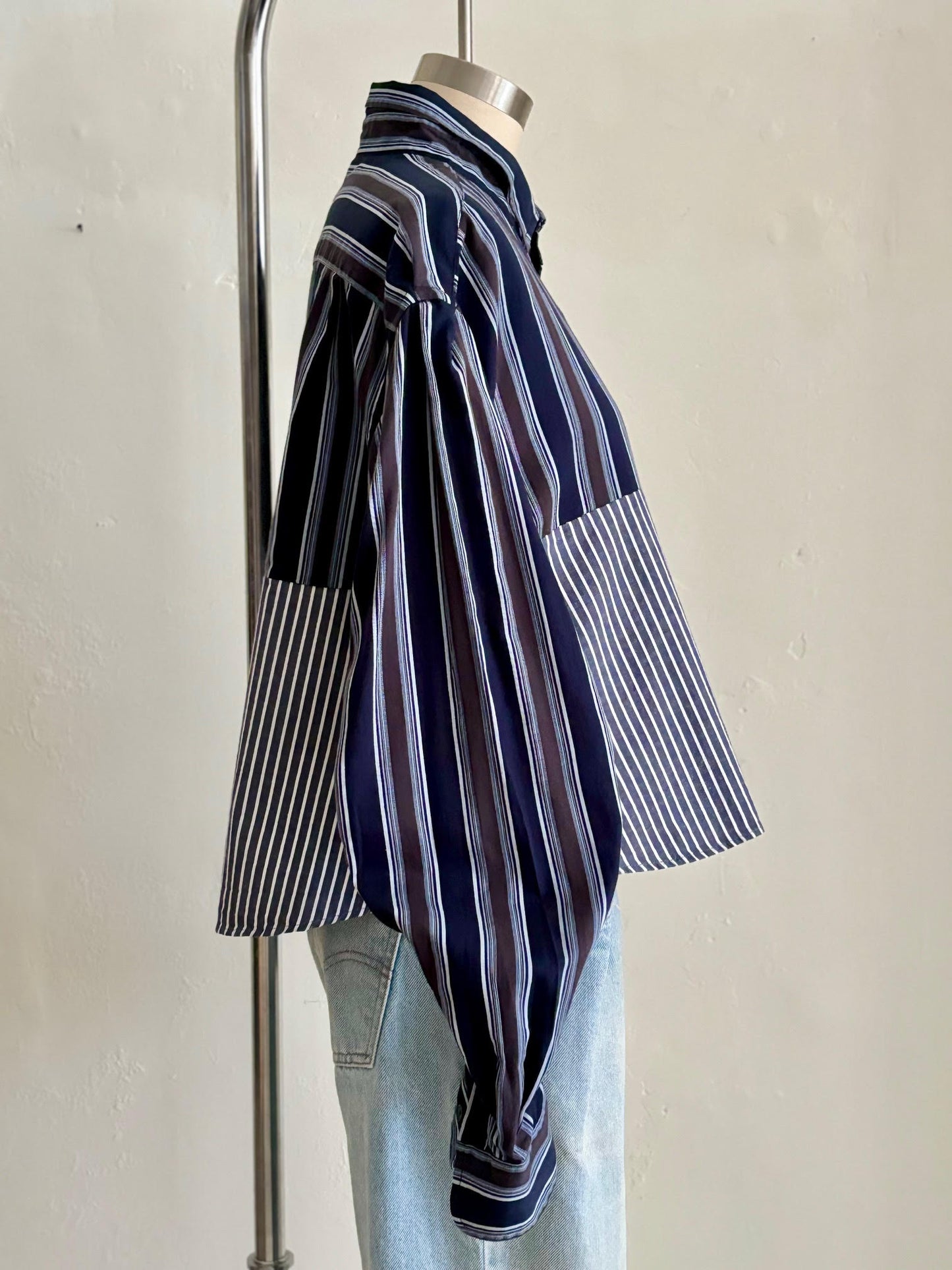 Midnight Blue Stripes Half-and-Half Shirt