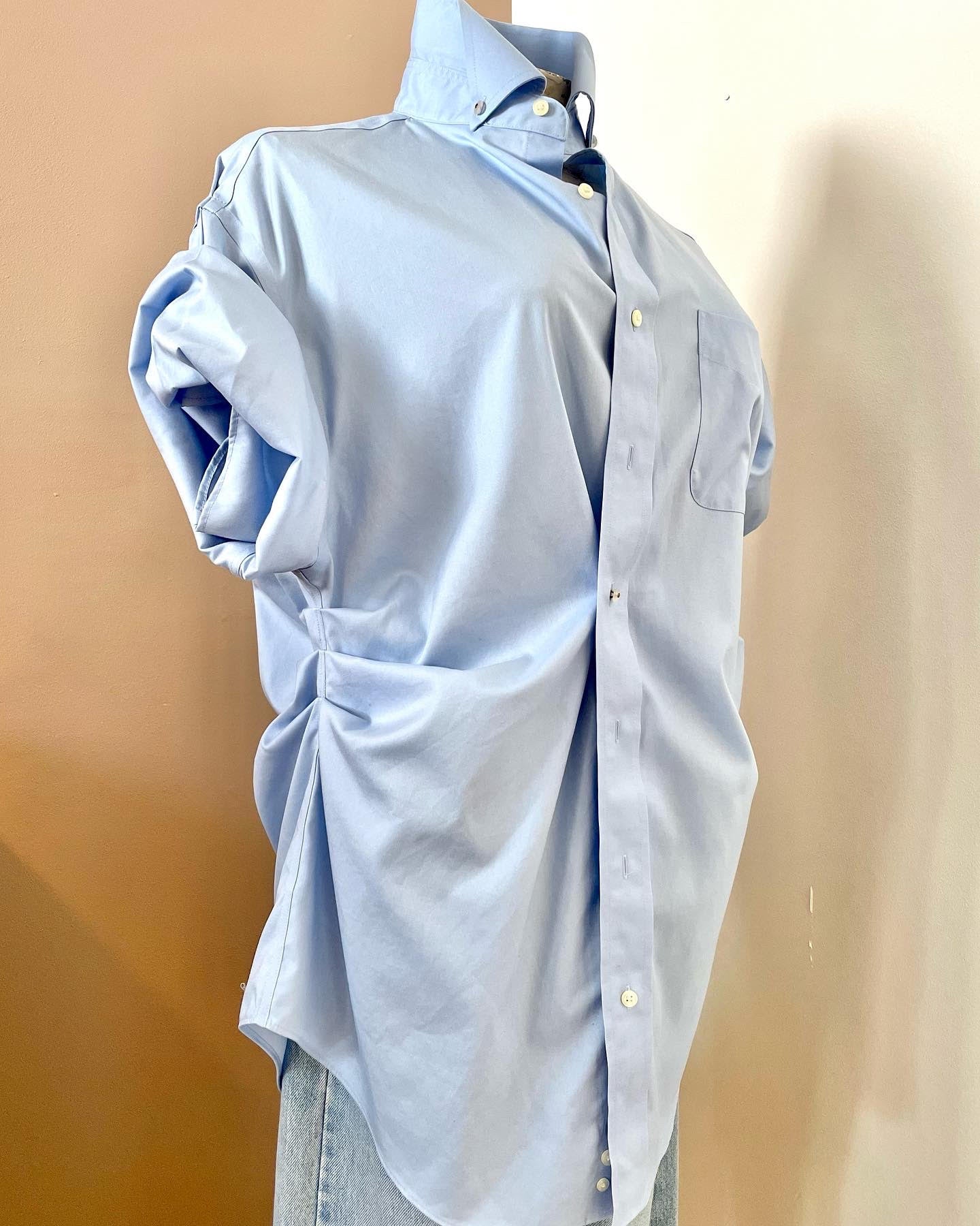 Blue Rouched Short Sleeve