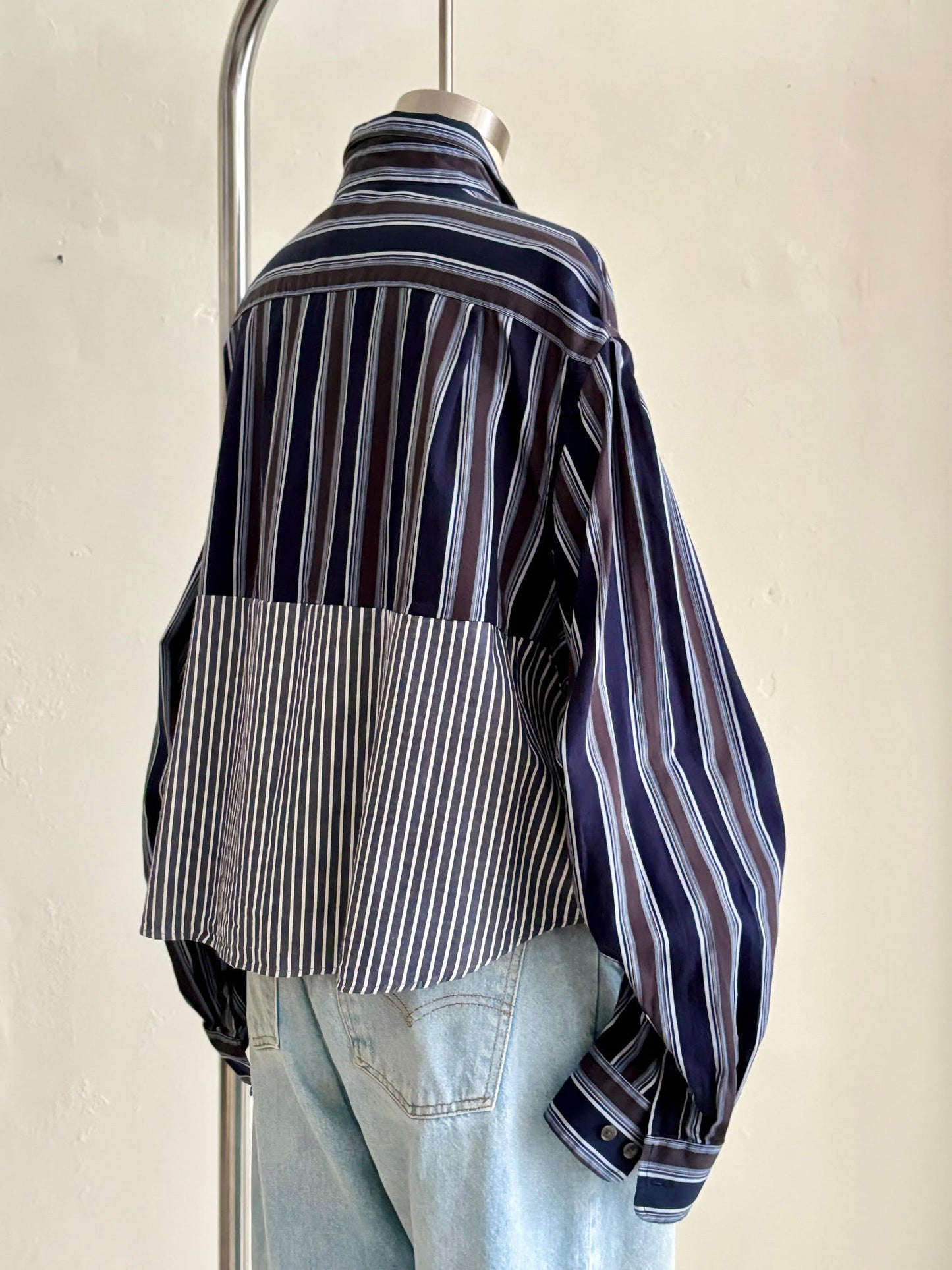 Midnight Blue Stripes Half-and-Half Shirt
