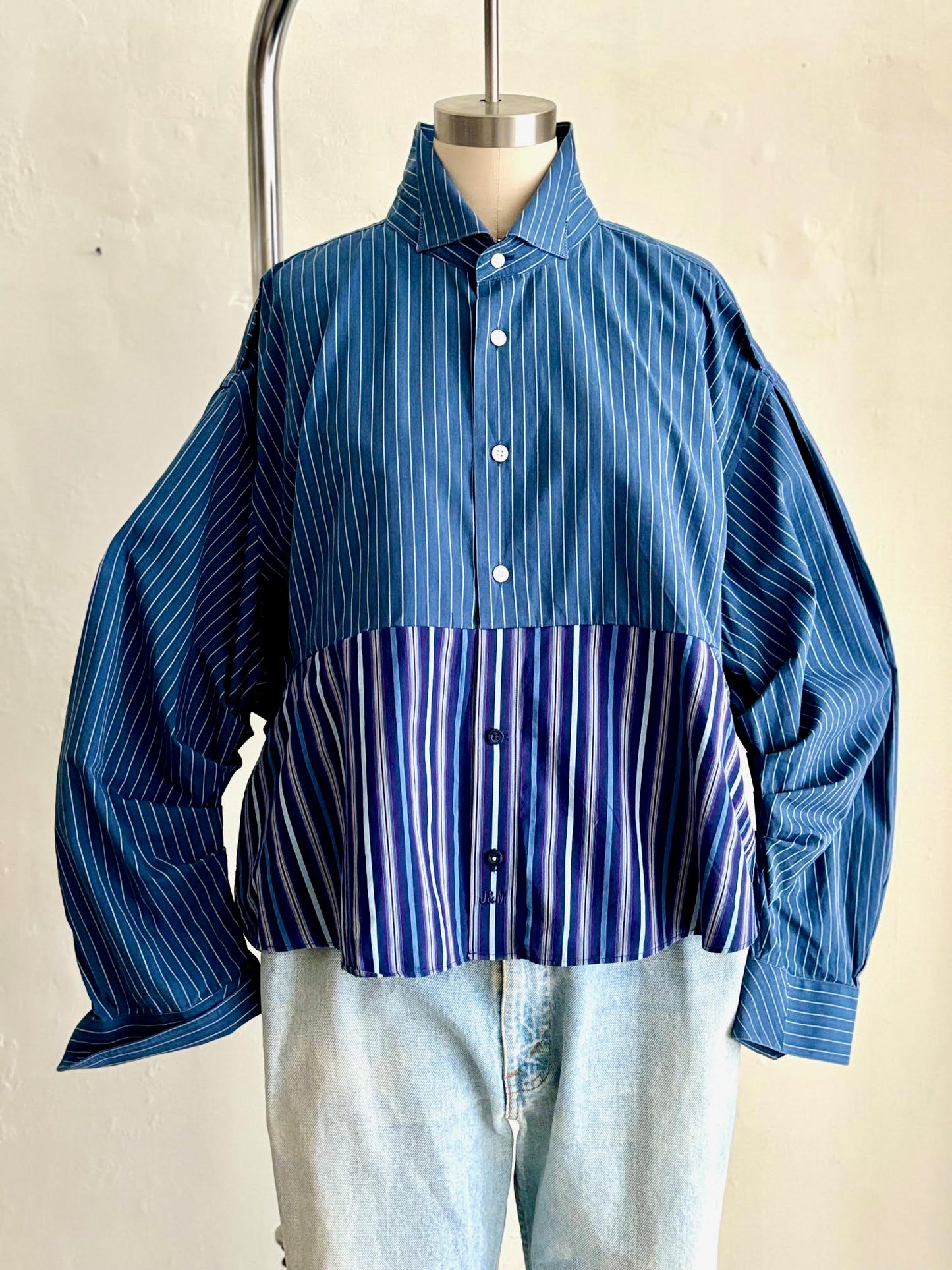Rich Blue Stripes Half-and-Half Shirt