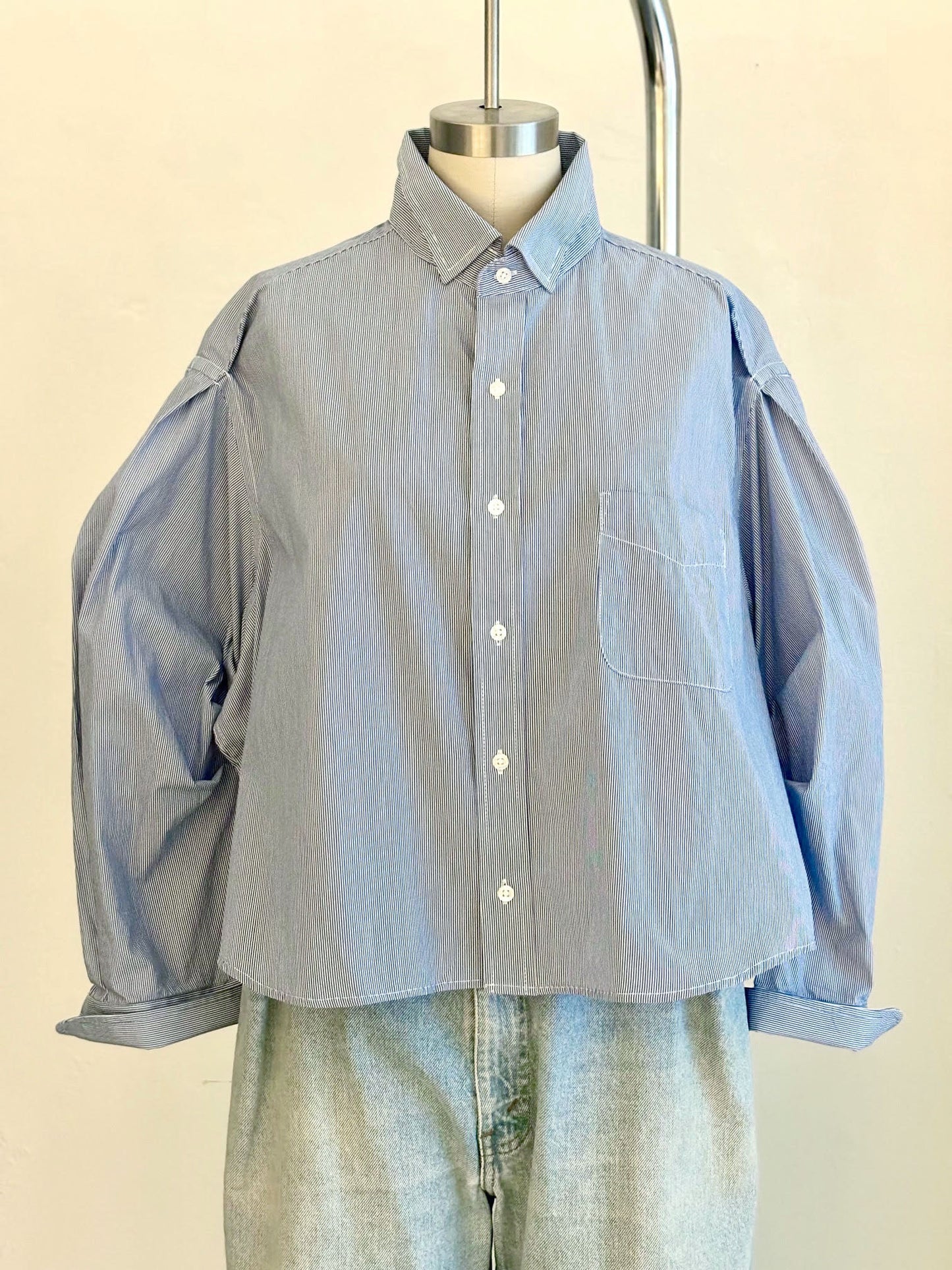 Cropped Micro-Stripe Poplin Shirt