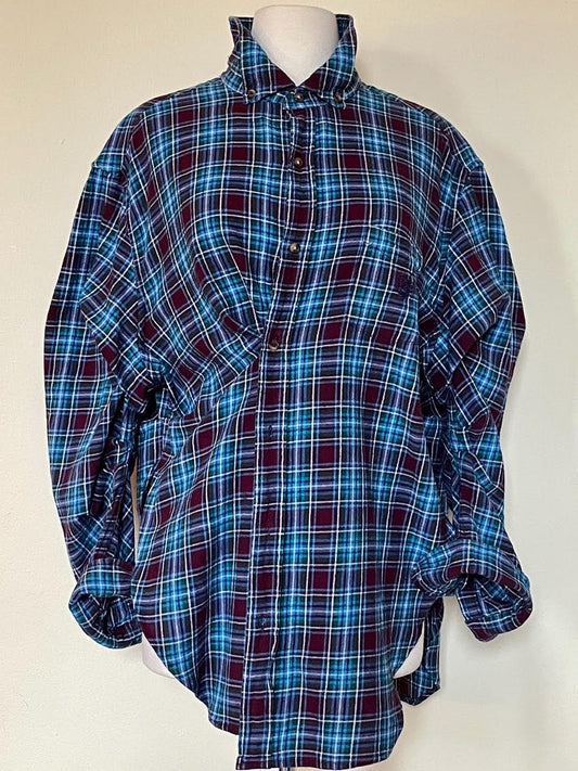 Blue and Red Plaid Long Sleeve Tunic