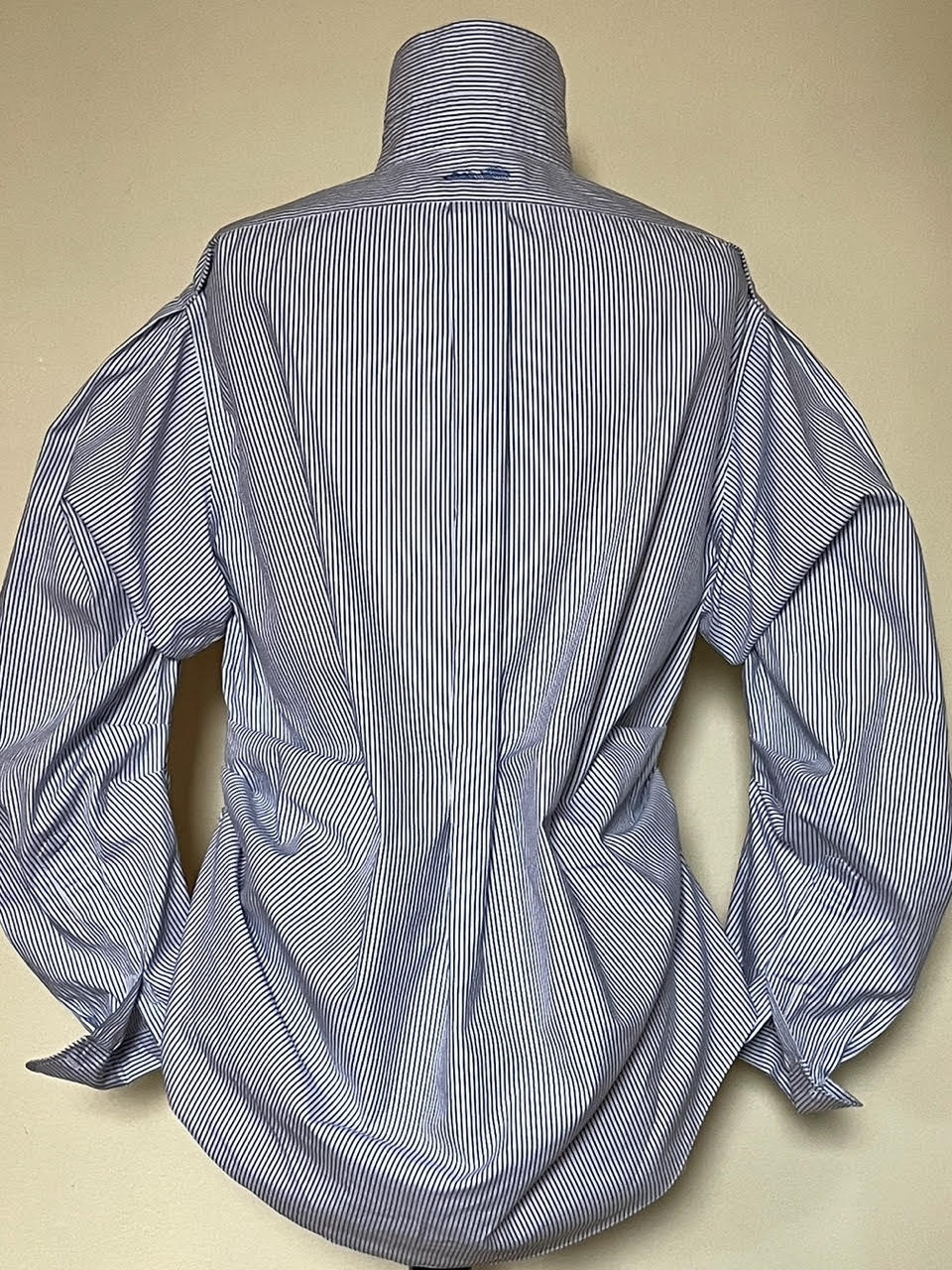 Blue and White Micro Stripe Rouched Shirt