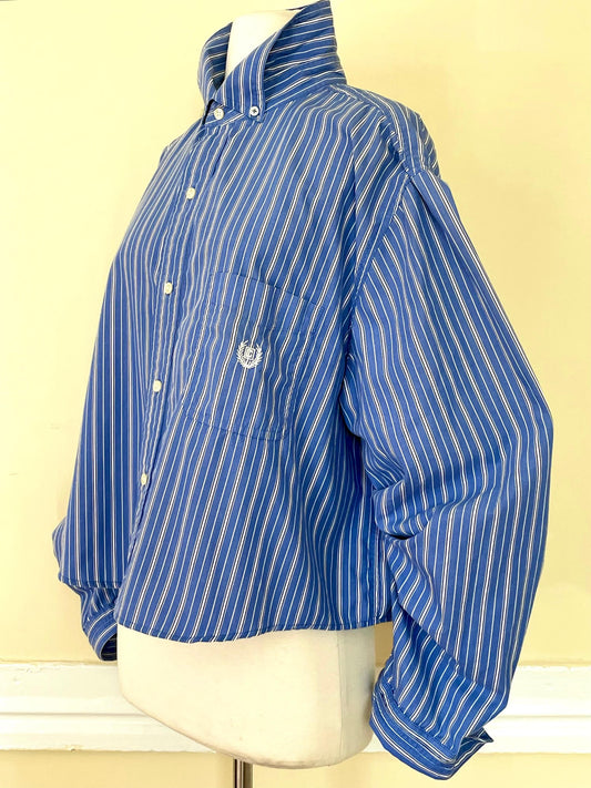 Cropped Blue Striped Long Sleeve Shirt